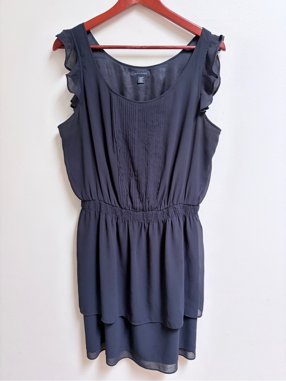 Tommy Hilfiger Ruffle Shoulder Tiered Mini Dress in Dark Navy XL